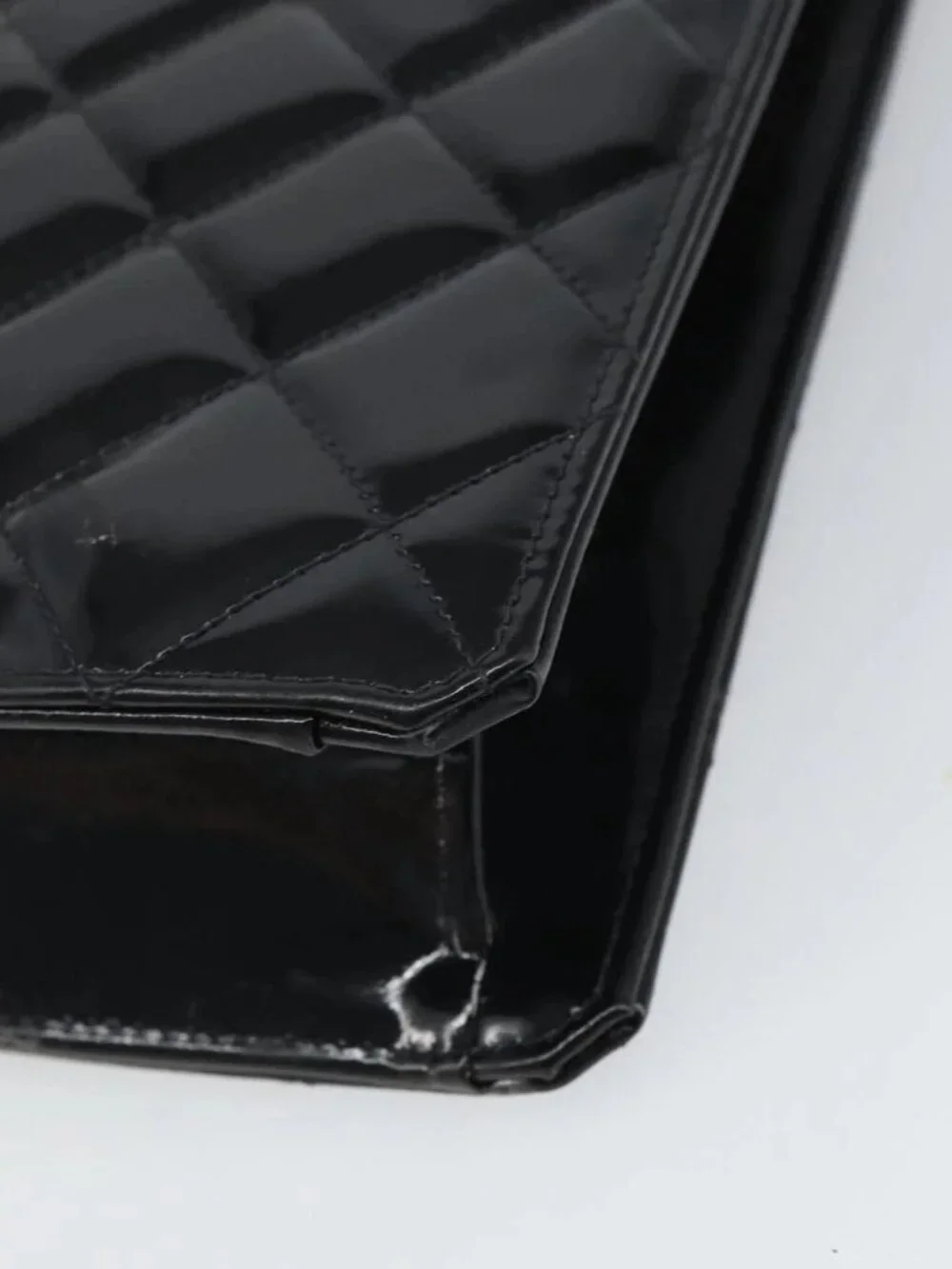 CHANEL Matelasse Hand Bag Patent leather Black Gold CC Auth BA9804